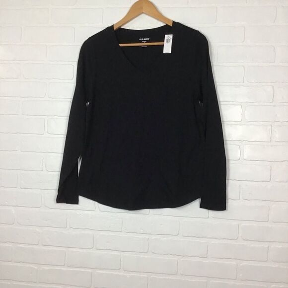 2/40$ Old Navy black tee long sleeves t-shirt v neck soft jersey basics - Picture 6 of 7